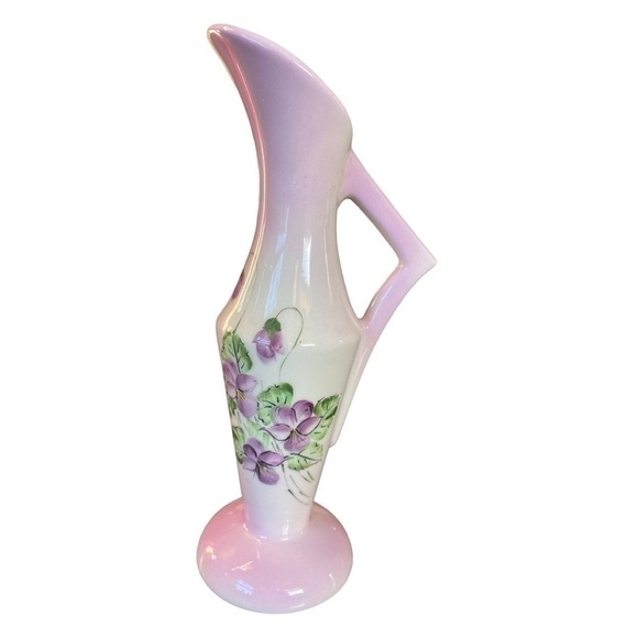 HAND painted vintage vase, violets motif, artisan made, excellent condition - Picture 2 of 5